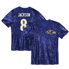 Lamar Jackson Baltimore Ravens Girls Youth Sequin V-Neck Fashion Jersey - Purple online
