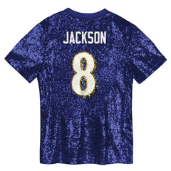 Lamar Jackson Baltimore Ravens Girls Youth Sequin V-Neck Fashion Jersey - Purple online