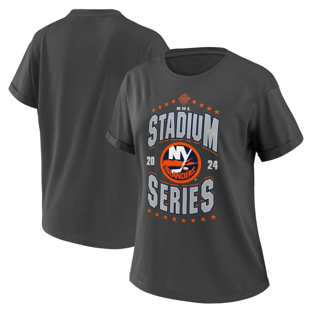 New York Islanders WEAR by Erin Andrews Women's 2024 NHL Stadium Series Boyfriend T-Shirt - Charcoal T-shirts