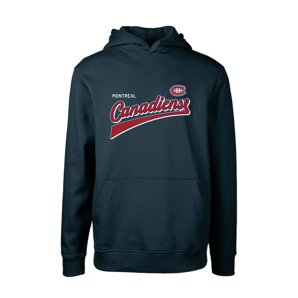 Montreal Canadiens Levelwear Youth Podium Retro Script Fleece Pullover Hoodie - Navy Hoodies