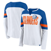 New York Islanders Fanatics Women's Frozen Long Sleeve Notch Neck T-Shirt - White/Royal T-shirts