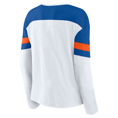 New York Islanders Fanatics Women's Frozen Long Sleeve Notch Neck T-Shirt - White/Royal T-shirts