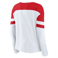 New Jersey Devils Fanatics Women's Frozen Long Sleeve Notch Neck T-Shirt - White/Red T-shirts