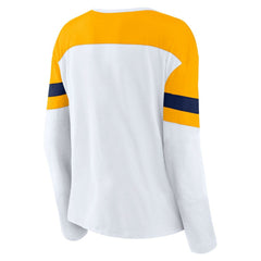 Nashville Predators Fanatics Women's Frozen Long Sleeve Notch Neck T-Shirt - White/Gold T-shirts