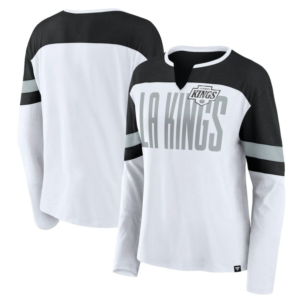 Los Angeles Kings Fanatics Women's Frozen Long Sleeve Notch Neck T-Shirt - White/Black T-shirts