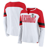 Chicago Blackhawks Fanatics Women's Frozen Long Sleeve Notch Neck T-Shirt - White/Red T-shirts