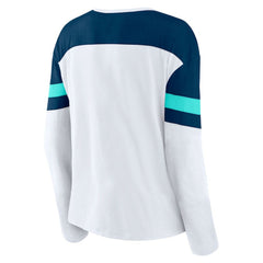 Seattle Kraken Fanatics Women's Frozen Long Sleeve Notch Neck T-Shirt - White/Deep Sea Blue T-shirts