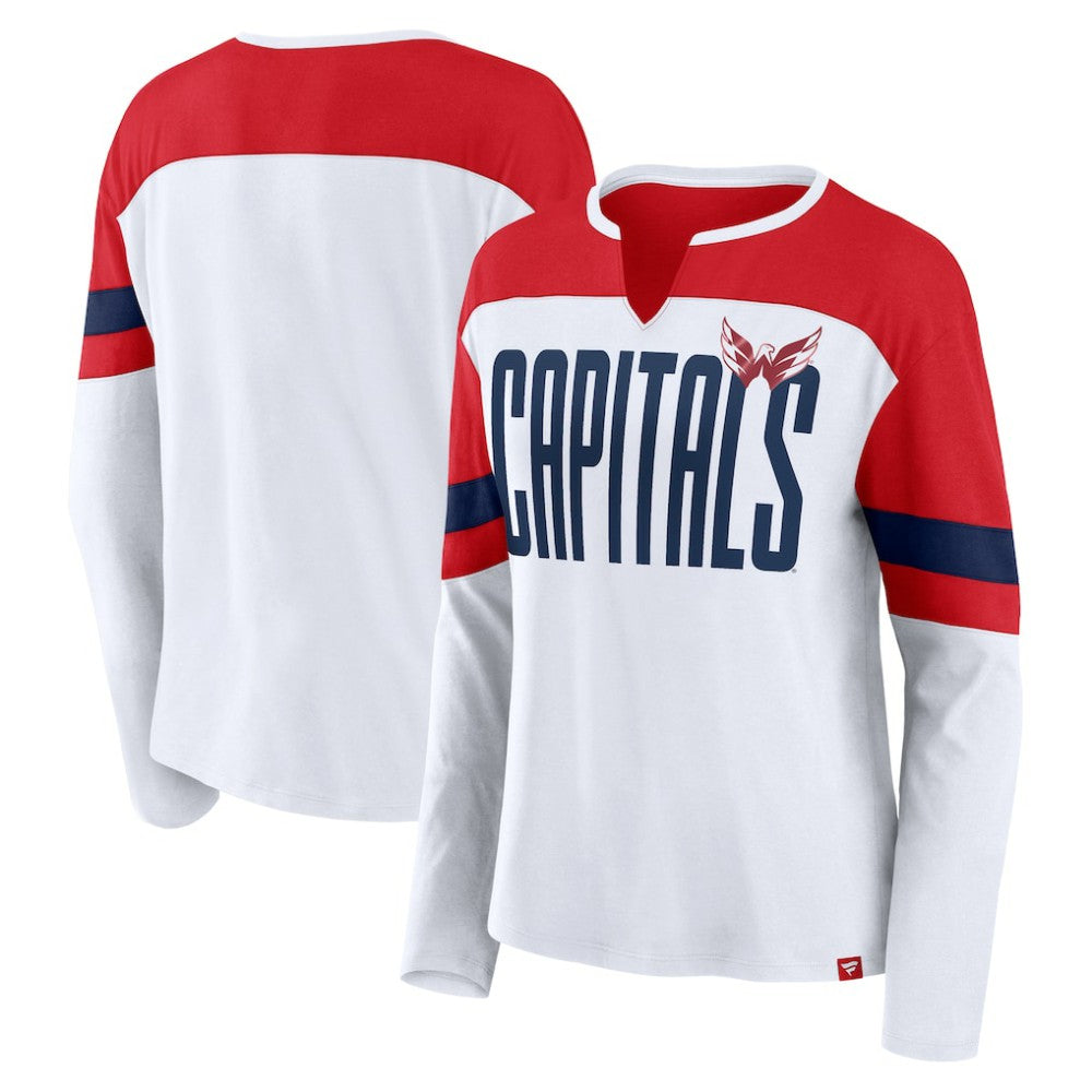 Washington Capitals Fanatics Women's Frozen Long Sleeve Notch Neck T-Shirt - White/Red T-shirts