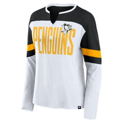 Pittsburgh Penguins Fanatics Women's Frozen Long Sleeve Notch Neck T-Shirt - White/Black T-shirts