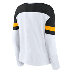Boston Bruins Fanatics Women's Frozen Long Sleeve Notch Neck T-Shirt - White/Black T-shirts