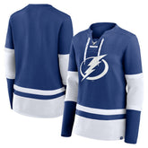 Tampa Bay Lightning Fanatics Women's Prime Time Lace-Up Long Sleeve T-Shirt - Blue T-shirts