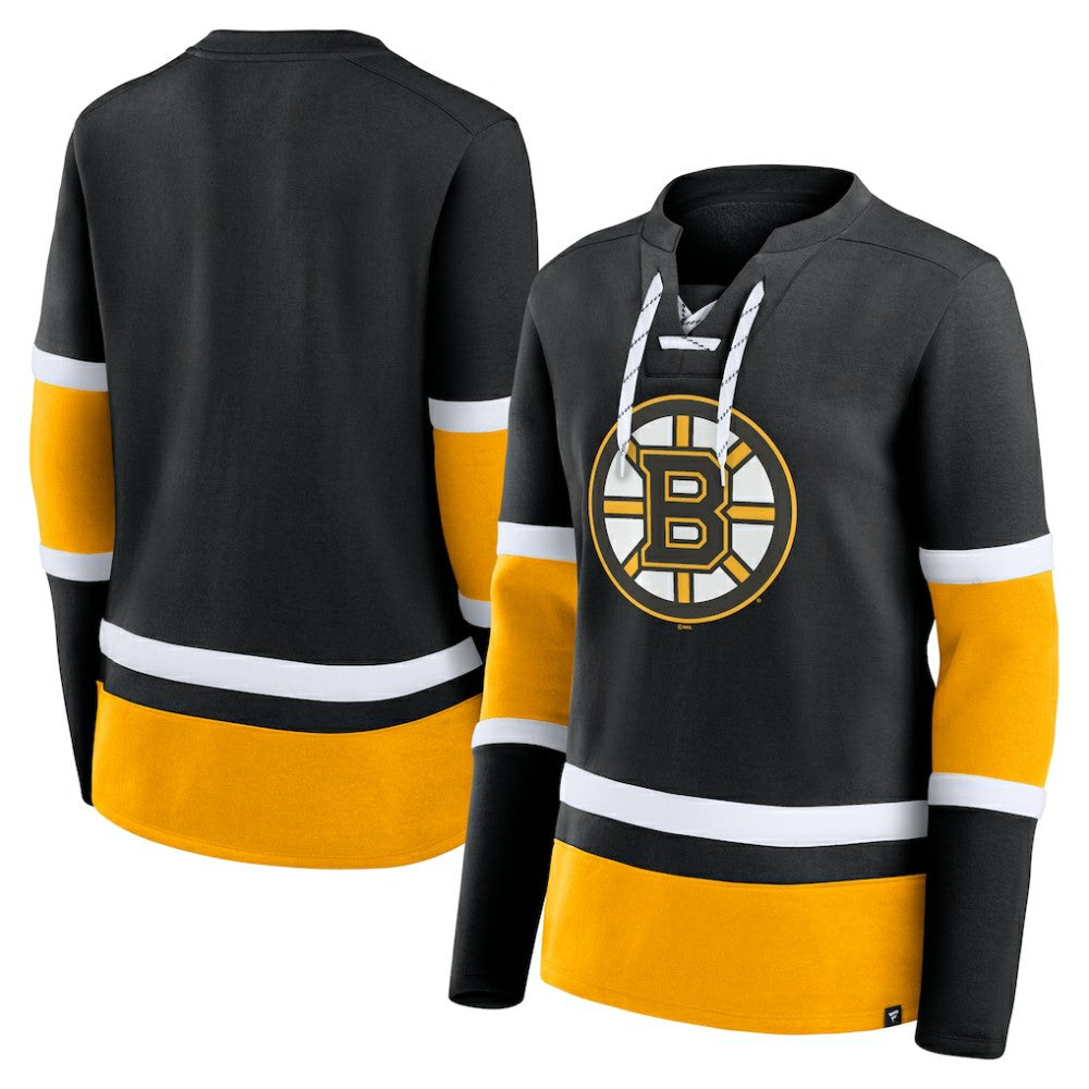 Boston Bruins Fanatics Women's Prime Time Lace-Up Long Sleeve T-Shirt - Black T-shirts