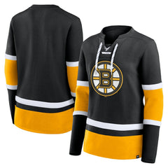 Boston Bruins Fanatics Women's Prime Time Lace-Up Long Sleeve T-Shirt - Black T-shirts