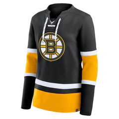 Boston Bruins Fanatics Women's Prime Time Lace-Up Long Sleeve T-Shirt - Black T-shirts