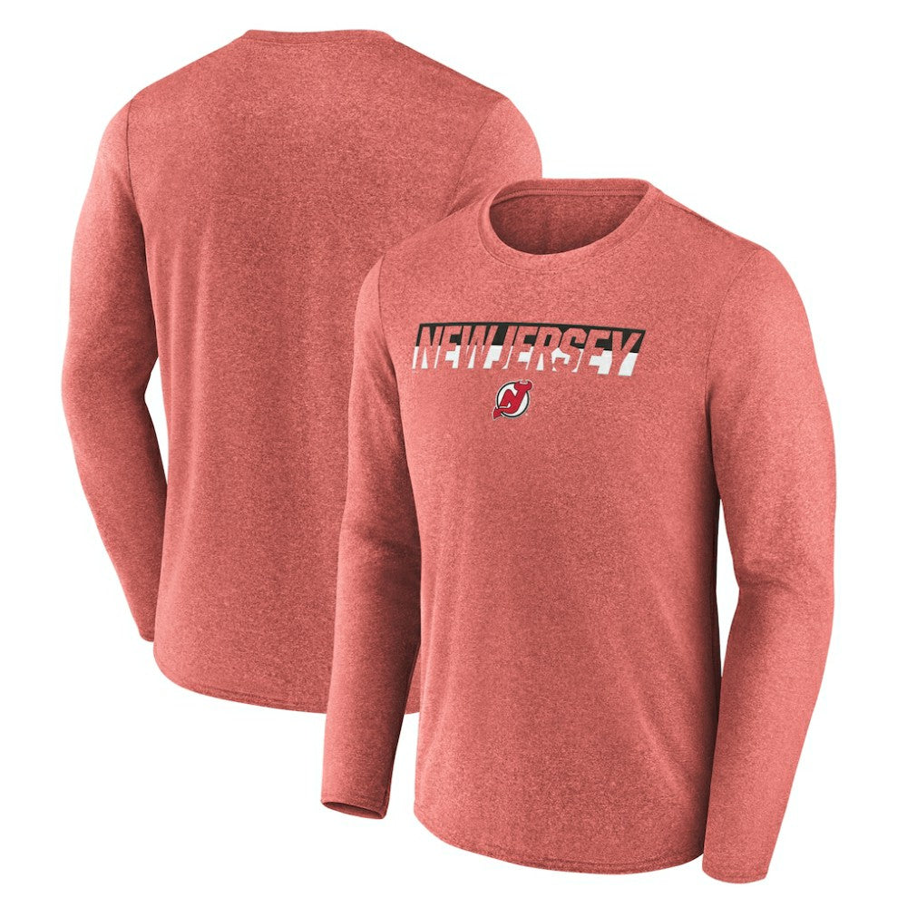 New Jersey Devils Fanatics Transition Long Sleeve T-Shirt - Heather Red T-shirts