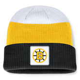 Boston Bruins Fanatics Heritage Showboat Color-Block Cuffed Knit Hat - Black/Gold Hats