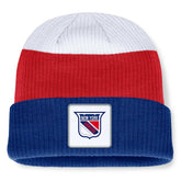 New York Rangers Fanatics Heritage Showboat Color-Block Cuffed Knit Hat - Blue/Red Hats
