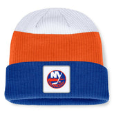 New York Islanders Fanatics Heritage Showboat Color-Block Cuffed Knit Hat - Royal/Orange Hats