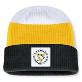 Pittsburgh Penguins Fanatics Heritage Showboat Color-Block Cuffed Knit Hat - Black/Gold Hats