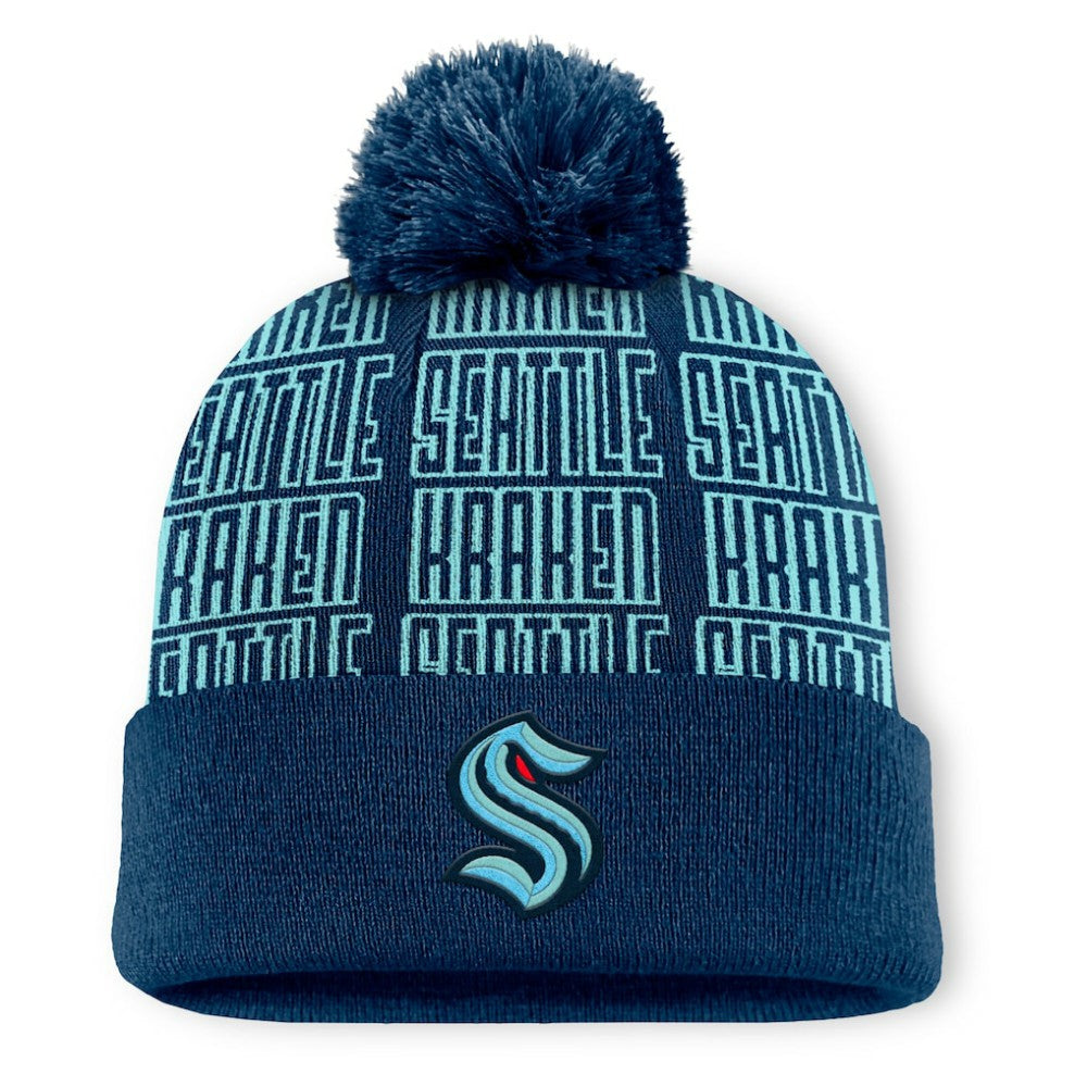 Seattle Kraken Fanatics Fundamental Empty Net Cuffed Knit Hat with Pom - Deep Sea Blue Hats