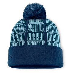 Seattle Kraken Fanatics Fundamental Empty Net Cuffed Knit Hat with Pom - Deep Sea Blue Hats
