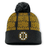 Boston Bruins Fanatics Fundamental Empty Net Cuffed Knit Hat with Pom - Black Hats