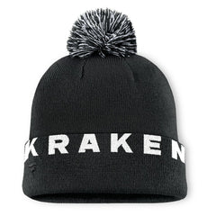 Seattle Kraken Fanatics Fundamental High Stick Cuffed Knit Hat with Pom - Black Hats