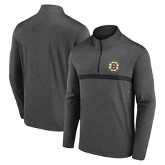 Boston Bruins Logo Athletic Head-to-Head Raglan Quarter-Zip Top - Heather Charcoal Tops