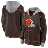 Cleveland Browns Logo Athletic Women's Boom Fleece Pullover V-Neck Hoodie - Brown on sale