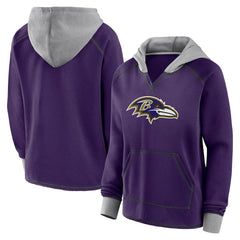 Baltimore Ravens Logo Athletic Women's Boom Fleece Pullover V-Neck Hoodie - Purple for sale