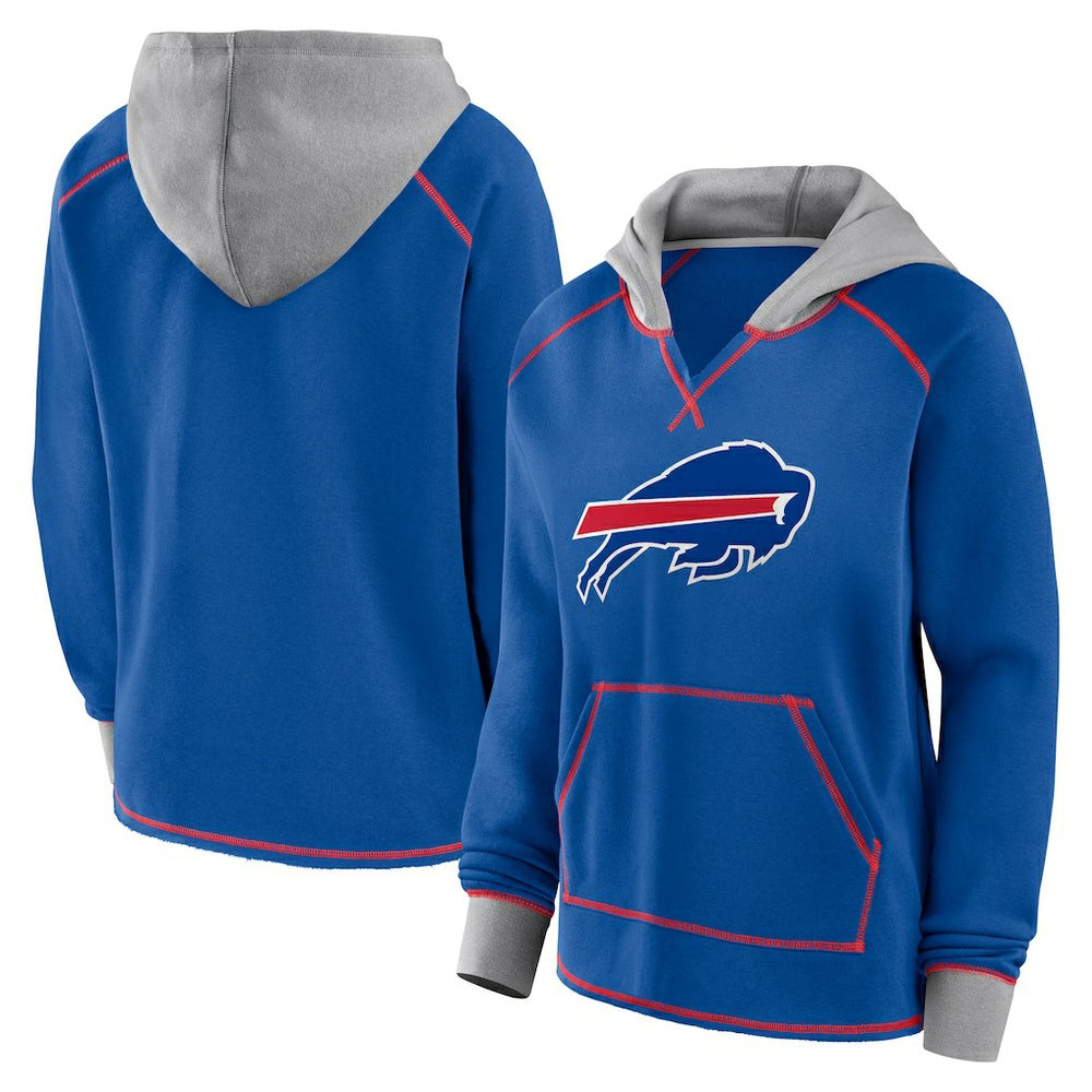 Buffalo Bills Logo Athletic Women's Boom Fleece Pullover V-Neck Hoodie - Royal cheap