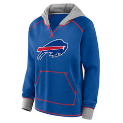 Buffalo Bills Logo Athletic Women's Boom Fleece Pullover V-Neck Hoodie - Royal cheap