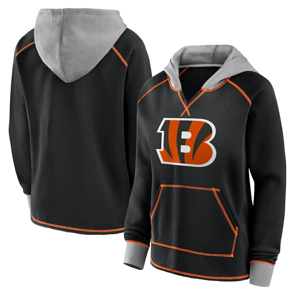 Cincinnati Bengals Logo Athletic Women's Boom Fleece Pullover V-Neck Hoodie - Black for sale