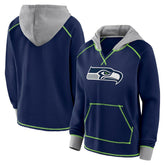Seattle Seahawks Logo Athletic Women's Boom Fleece Pullover V-Neck Hoodie - College Navy cheap