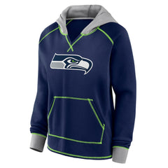 Seattle Seahawks Logo Athletic Women's Boom Fleece Pullover V-Neck Hoodie - College Navy cheap