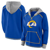Los Angeles Rams Logo Athletic Women's Boom Fleece Pullover V-Neck Hoodie - Royal for sale