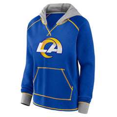 Los Angeles Rams Logo Athletic Women's Boom Fleece Pullover V-Neck Hoodie - Royal for sale