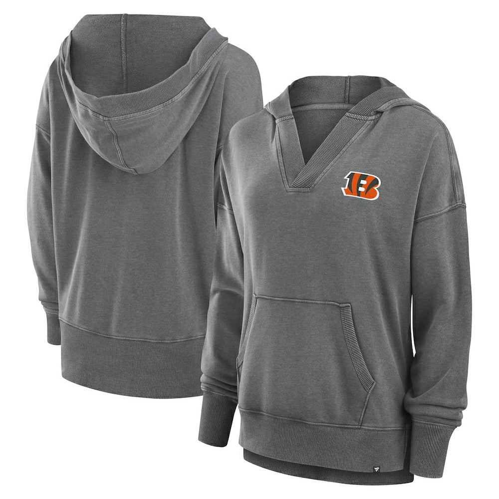 Cincinnati Bengals Women's Initiative Snow Wash French Terry V-Neck Pullover Hoodie - Heather Charcoal discount