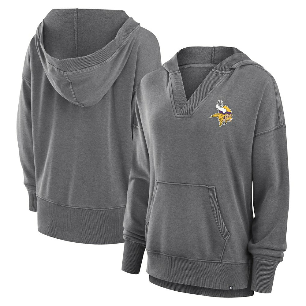 Minnesota Vikings Women's Initiative Snow Wash French Terry V-Neck Pullover Hoodie - Heather Charcoal for sale