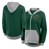 Minnesota Wild Logo Athletic Women's Hit It French Terry Full-Zip Hoodie - Green Hoodies
