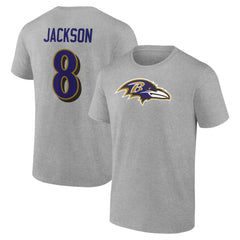 Lamar Jackson Baltimore Ravens Icon Player Name & Number T-Shirt - Gray online