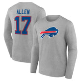 Josh Allen Buffalo Bills Icon Player Name & Number Long Sleeve T-Shirt - Gray for sale