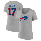 Josh Allen Buffalo Bills Women's Icon Player Name & Number V-Neck T-Shirt - Gray for sale
