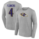 Zay Flowers Baltimore Ravens Icon Player Name & Number Long Sleeve T-Shirt - Gray cheap