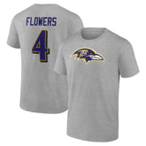 Zay Flowers Baltimore Ravens Icon Player Name & Number T-Shirt - Gray for sale