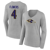 Zay Flowers Baltimore Ravens Women's Icon Player Name & Number Long Sleeve V-Neck T-Shirt - Gray on sale