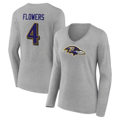 Zay Flowers Baltimore Ravens Women's Icon Player Name & Number Long Sleeve V-Neck T-Shirt - Gray on sale