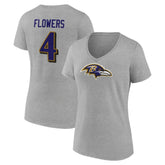 Zay Flowers Baltimore Ravens Women's Icon Player Name & Number V-Neck T-Shirt - Gray online