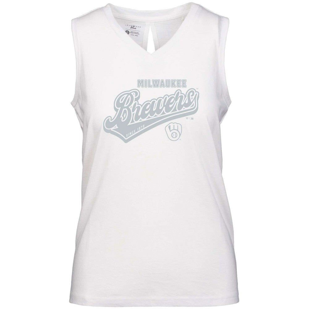 Milwaukee Brewers Levelwear Women's Paisley Sweep V-Neck Tank Top White