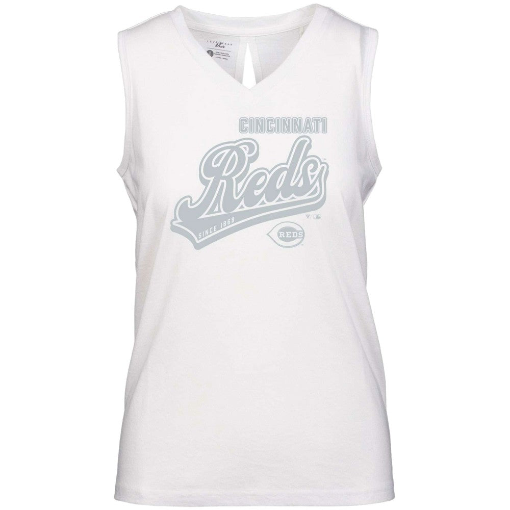 Cincinnati Reds Levelwear Women's Paisley Sweep V-Neck Tank Top White